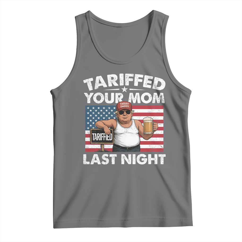 Funny Trump Beer Tariffed Your Mom Last Night Tank Top American Flag TS11 Black Heather Print Your Wear