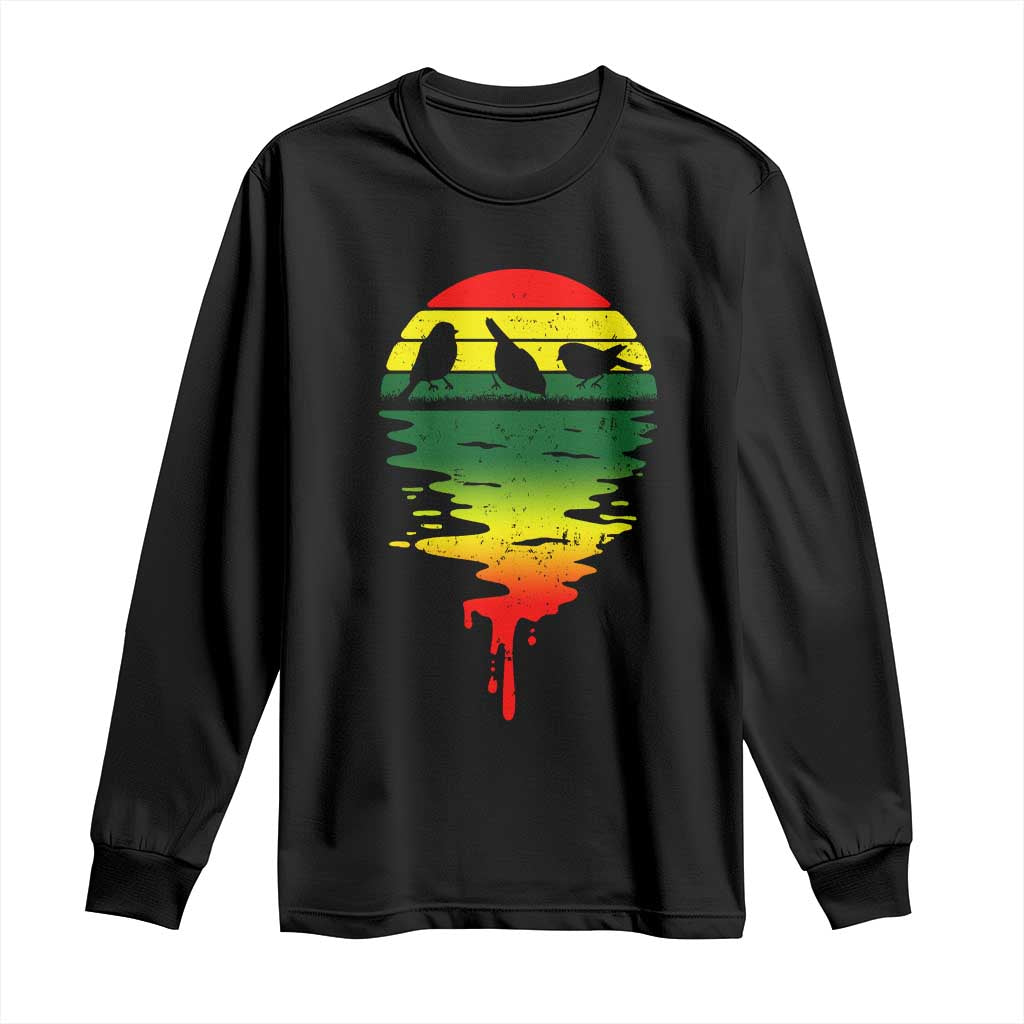 Three Birds Long Sleeve Shirt Rasta Sunset Reggae Music Jamaica Reflection TS11 Black Print Your Wear