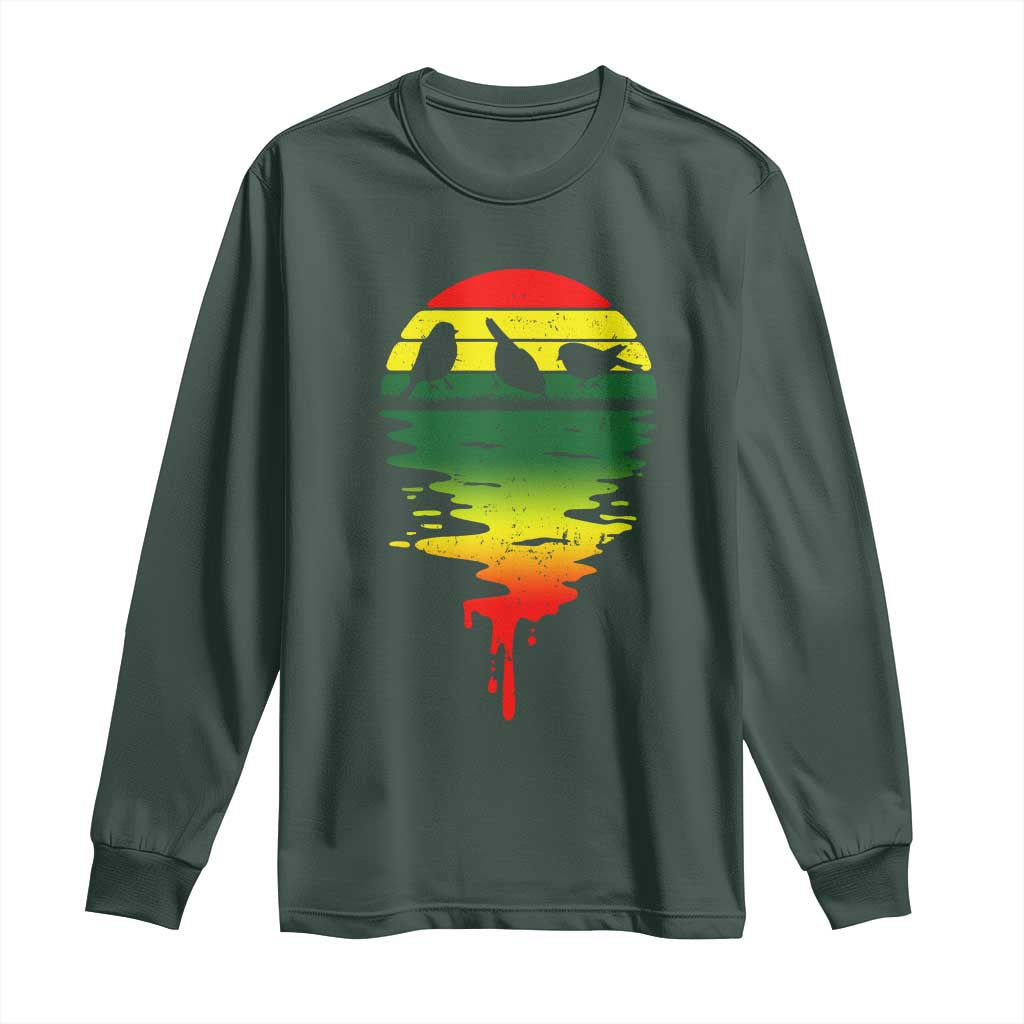 Three Birds Long Sleeve Shirt Rasta Sunset Reggae Music Jamaica Reflection TS11 Dark Forest Green Print Your Wear
