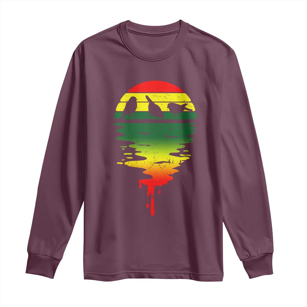 Three Birds Long Sleeve Shirt Rasta Sunset Reggae Music Jamaica Reflection TS11 Maroon Print Your Wear