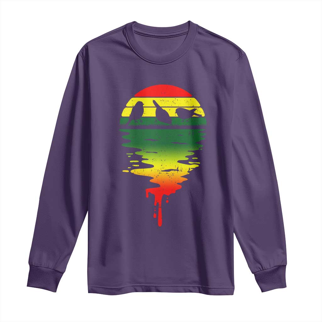 Three Birds Long Sleeve Shirt Rasta Sunset Reggae Music Jamaica Reflection TS11 Purple Print Your Wear