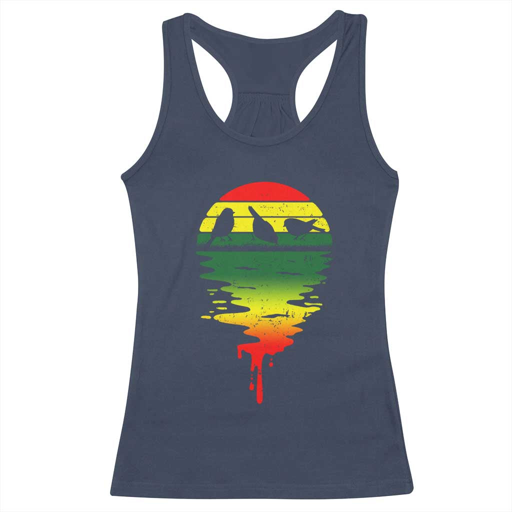 Three Birds Racerback Tank Top Rasta Sunset Reggae Music Jamaica Reflection TS11 Navy Print Your Wear