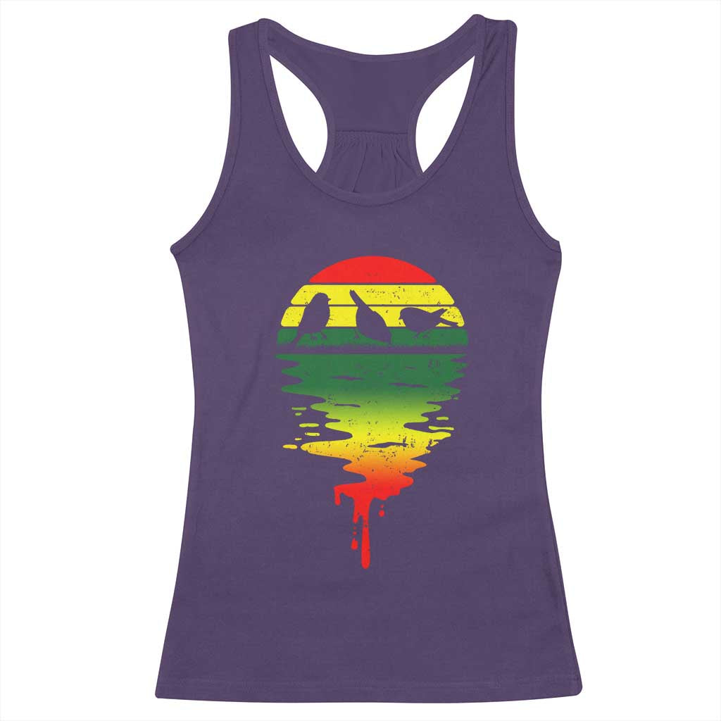 Three Birds Racerback Tank Top Rasta Sunset Reggae Music Jamaica Reflection TS11 Purple Print Your Wear