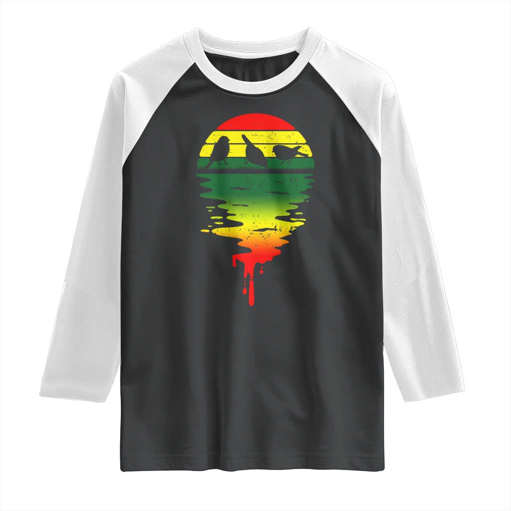 Three Birds Raglan Shirt Rasta Sunset Reggae Music Jamaica Reflection TS11 Black White Print Your Wear