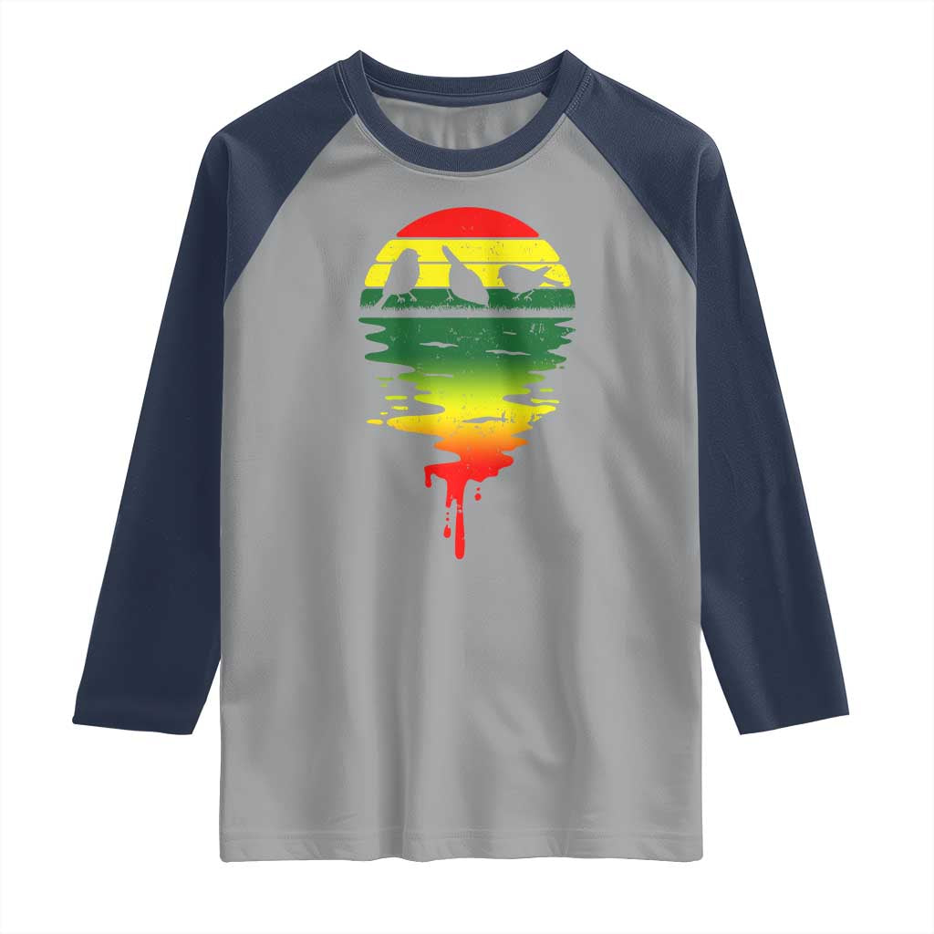 Three Birds Raglan Shirt Rasta Sunset Reggae Music Jamaica Reflection TS11 Sport Gray Navy Print Your Wear