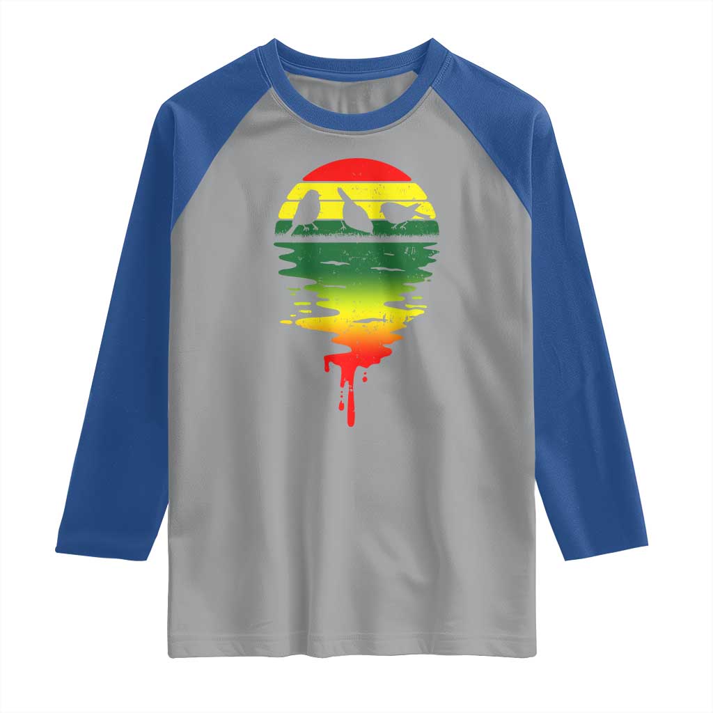 Three Birds Raglan Shirt Rasta Sunset Reggae Music Jamaica Reflection TS11 Sport Gray Royal Print Your Wear
