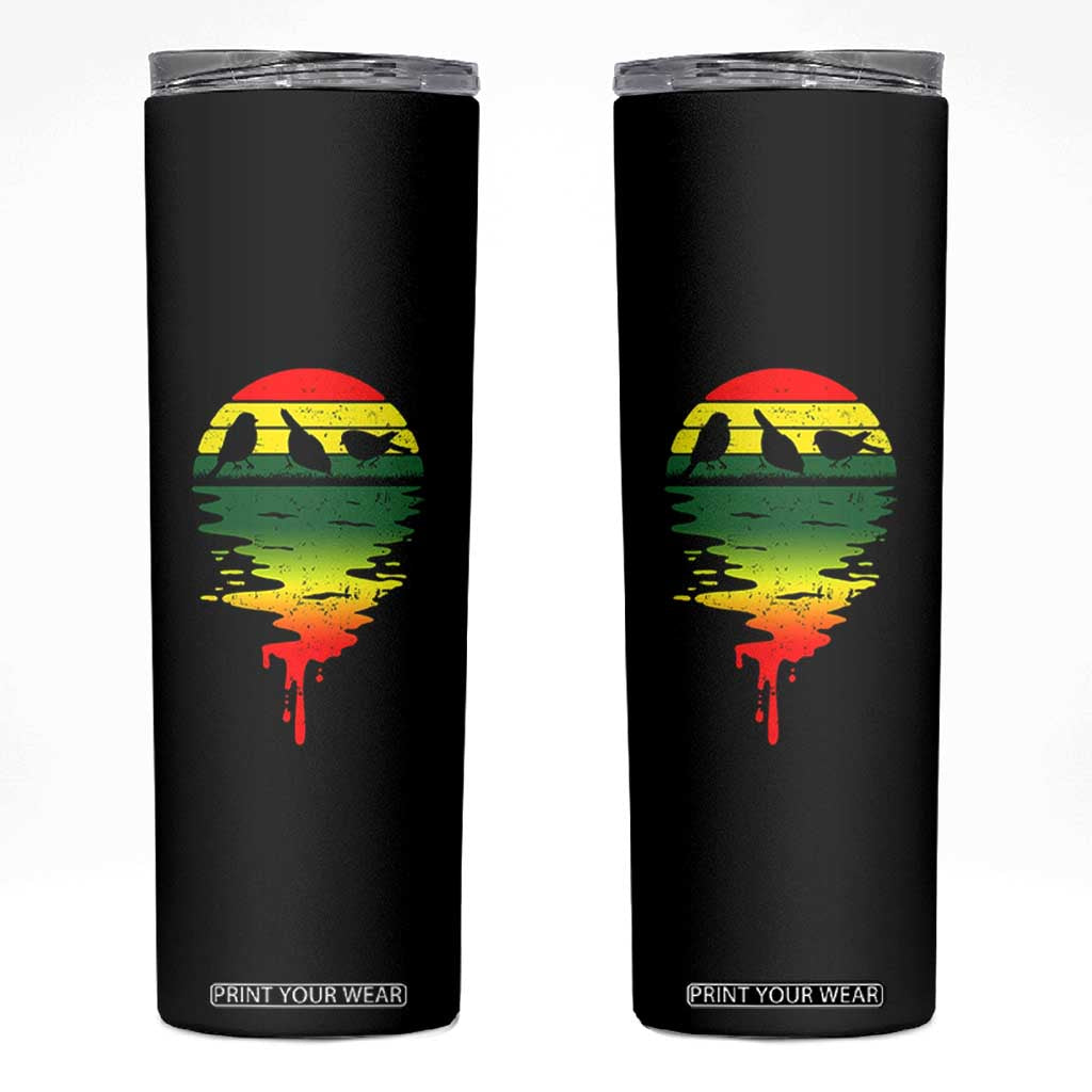 Three Birds Skinny Tumbler Rasta Sunset Reggae Music Jamaica Reflection TS11 Black Print Your Wear