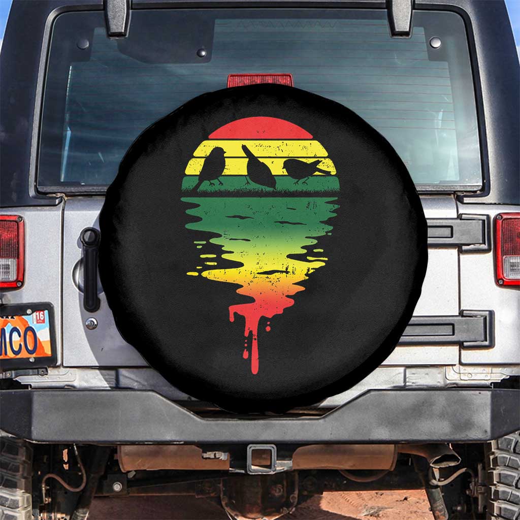 Three Birds Spare Tire Cover Rasta Sunset Reggae Music Jamaica Reflection TS11 No hole Black Print Your Wear