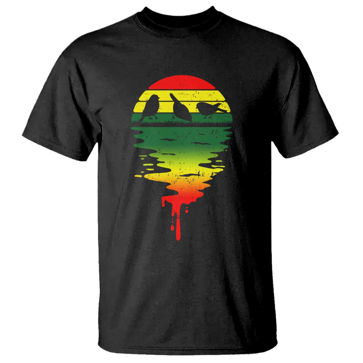 Three Birds T Shirt Rasta Sunset Reggae Music Jamaica Reflection TS11 Black Print Your Wear