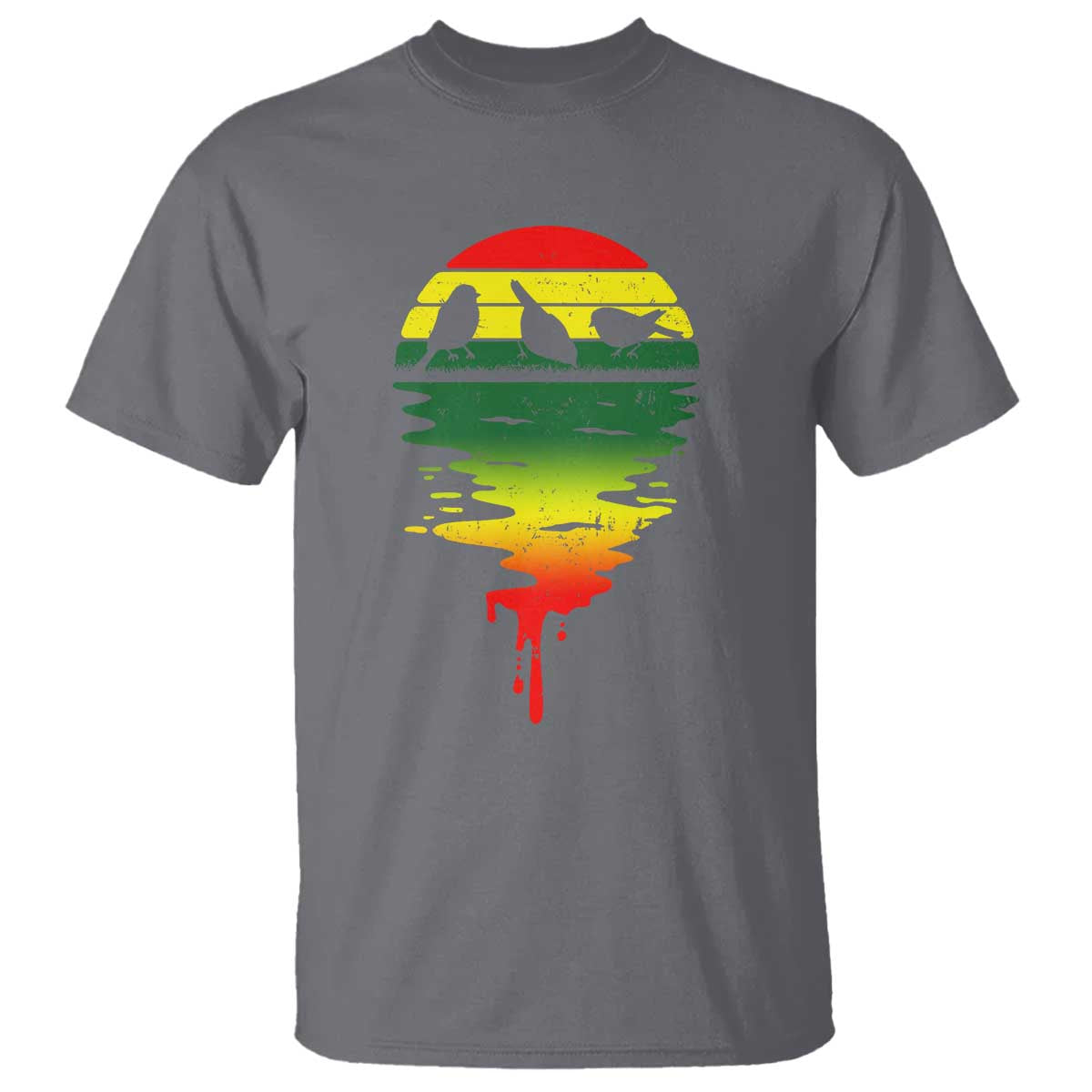 Three Birds T Shirt Rasta Sunset Reggae Music Jamaica Reflection TS11 Charcoal Print Your Wear