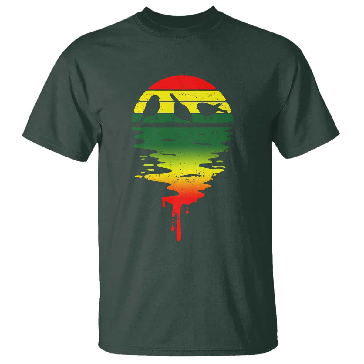 Three Birds T Shirt Rasta Sunset Reggae Music Jamaica Reflection TS11 Dark Forest Green Print Your Wear