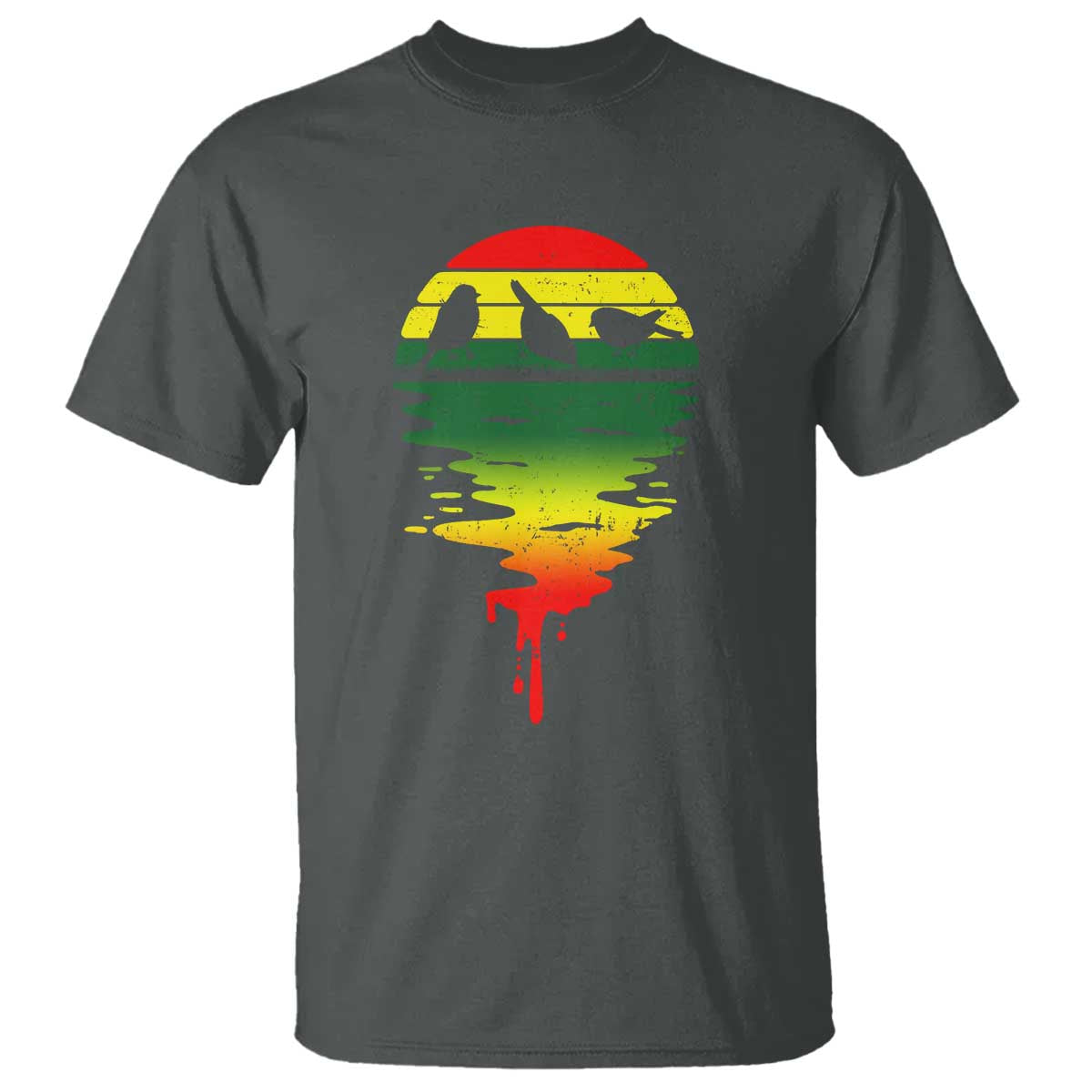 Three Birds T Shirt Rasta Sunset Reggae Music Jamaica Reflection TS11 Dark Heather Print Your Wear