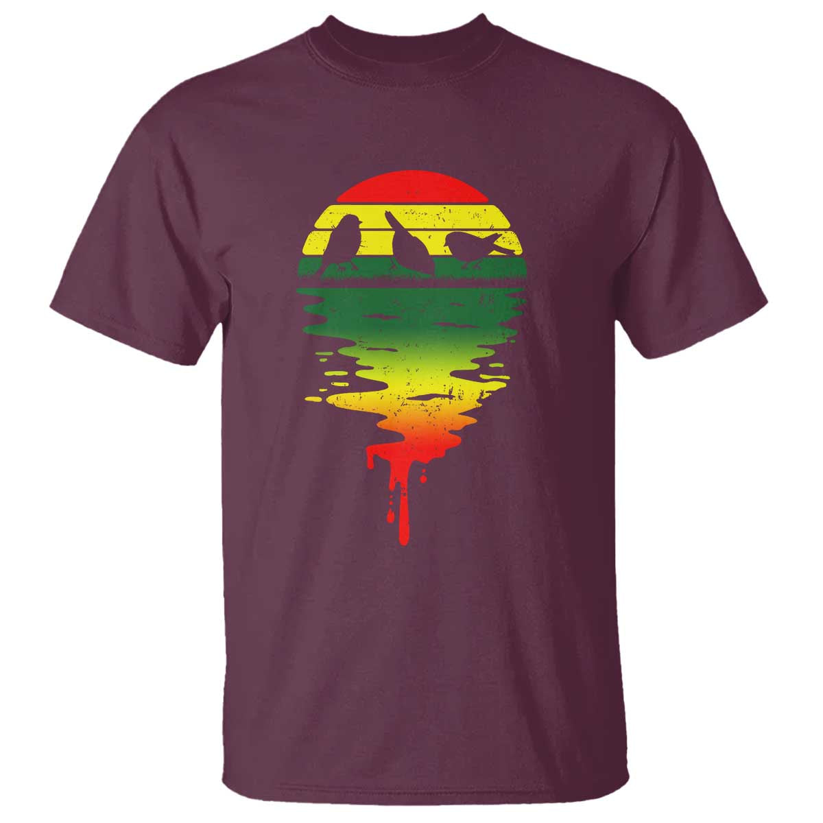 Three Birds T Shirt Rasta Sunset Reggae Music Jamaica Reflection TS11 Maroon Print Your Wear