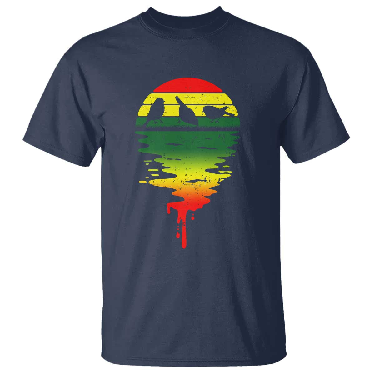Three Birds T Shirt Rasta Sunset Reggae Music Jamaica Reflection TS11 Navy Print Your Wear