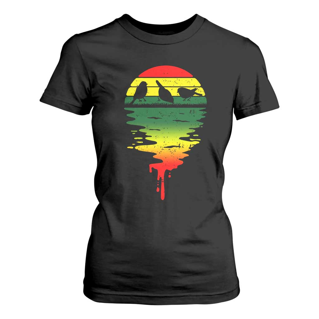 Three Birds T Shirt For Women Rasta Sunset Reggae Music Jamaica Reflection TS11 Black Print Your Wear
