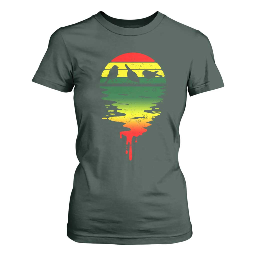 Three Birds T Shirt For Women Rasta Sunset Reggae Music Jamaica Reflection TS11 Dark Forest Green Print Your Wear