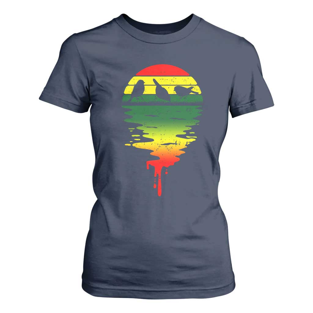 Three Birds T Shirt For Women Rasta Sunset Reggae Music Jamaica Reflection TS11 Navy Print Your Wear