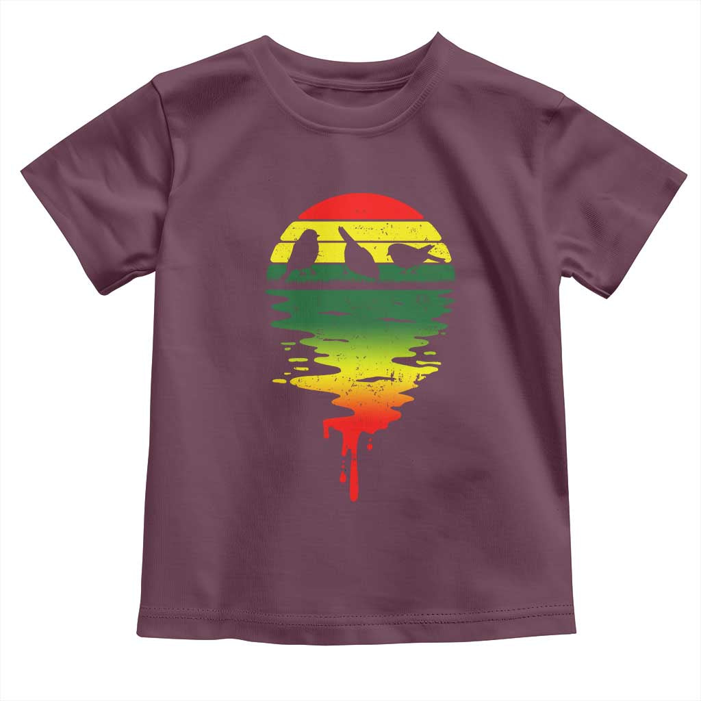 Three Birds Toddler T Shirt Rasta Sunset Reggae Music Jamaica Reflection TS11 Maroon Print Your Wear
