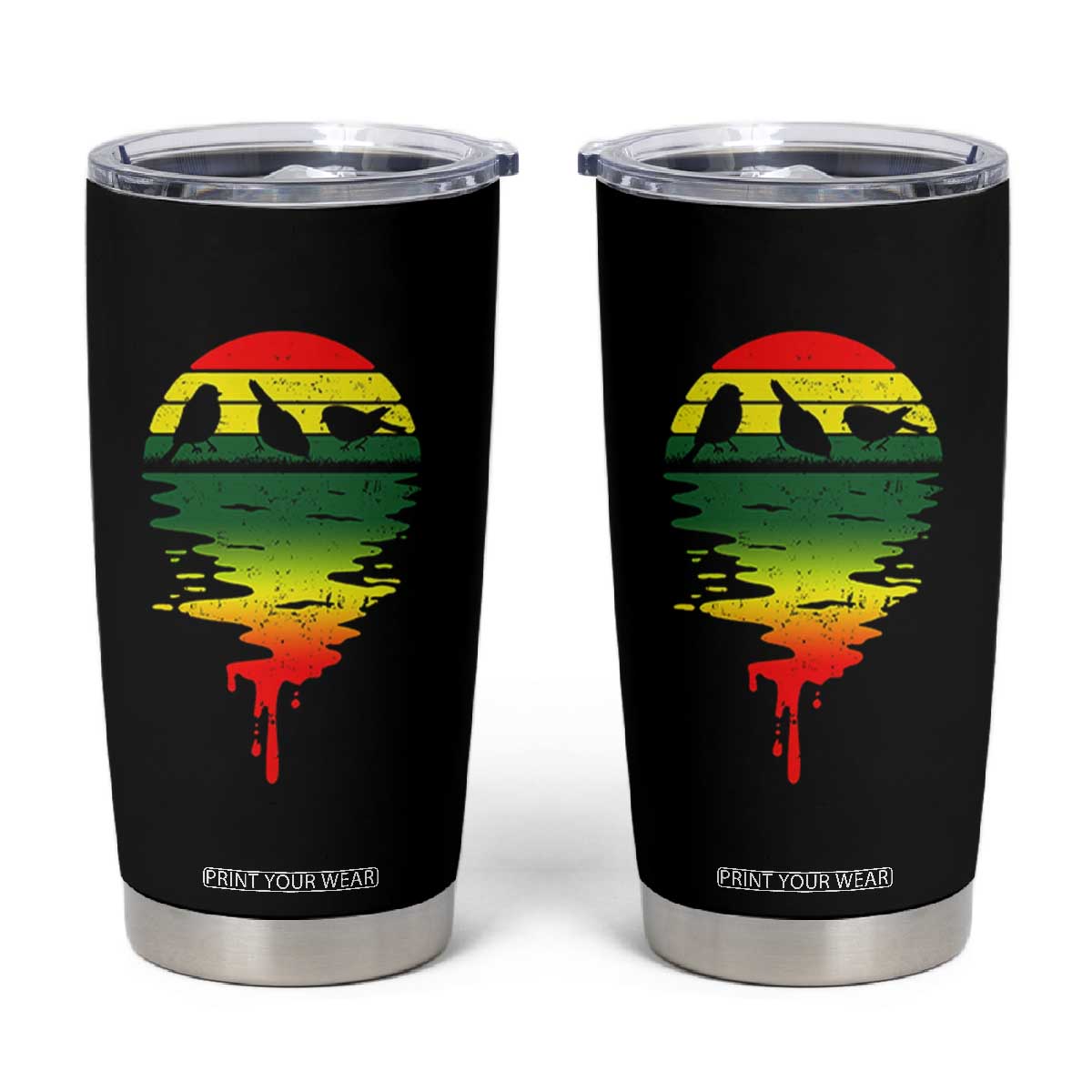 Three Birds Tumbler Cup Rasta Sunset Reggae Music Jamaica Reflection TS11 Black Print Your Wear