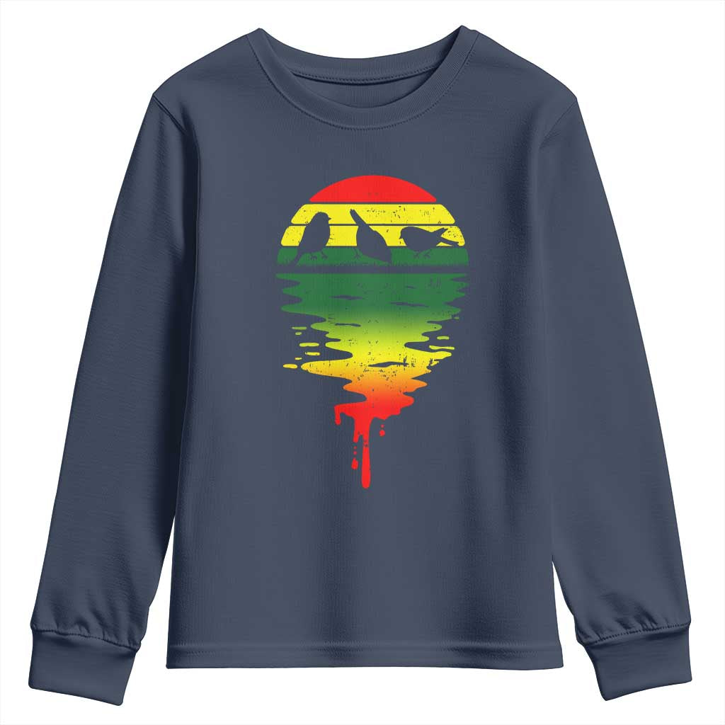 Three Birds Youth Sweatshirt Rasta Sunset Reggae Music Jamaica Reflection TS11 Navy Print Your Wear