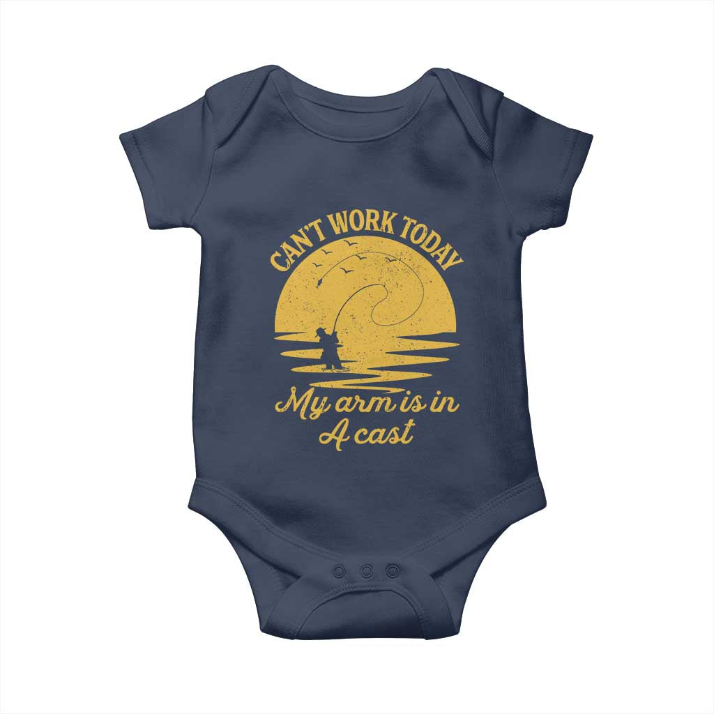 Funny Cant Work Today My Arm Is In A Cast Baby Onesie Fly Fishing Fathers Day TS11 Navy Print Your Wear