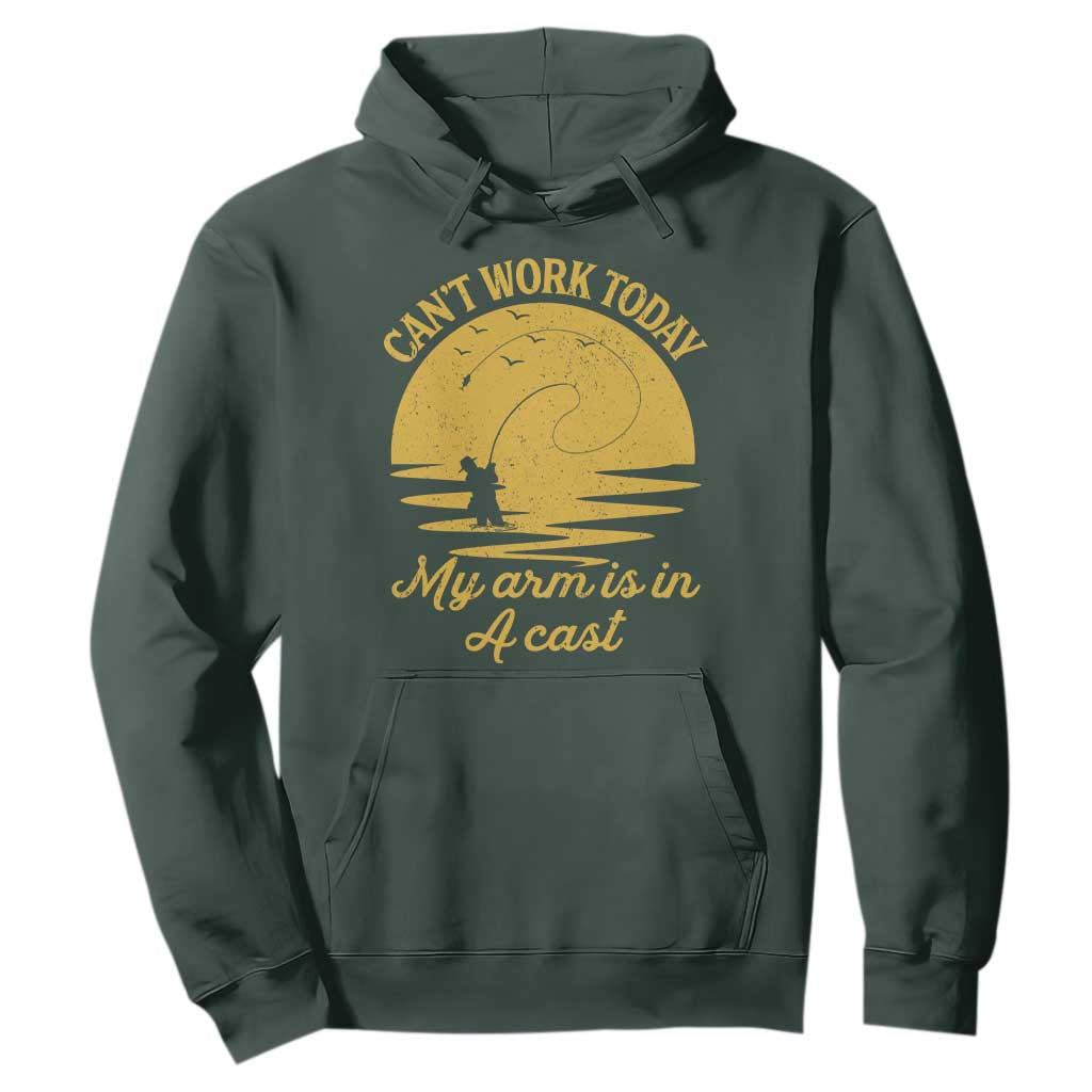 Funny Cant Work Today My Arm Is In A Cast Hoodie Fly Fishing Fathers Day TS11 Dark Forest Green Print Your Wear