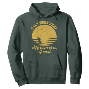 Funny Cant Work Today My Arm Is In A Cast Hoodie Fly Fishing Fathers Day TS11 Dark Forest Green Print Your Wear