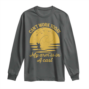 Funny Cant Work Today My Arm Is In A Cast Long Sleeve Shirt Fly Fishing Fathers Day TS11 Dark Heather Print Your Wear