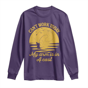 Funny Cant Work Today My Arm Is In A Cast Long Sleeve Shirt Fly Fishing Fathers Day TS11 Purple Print Your Wear