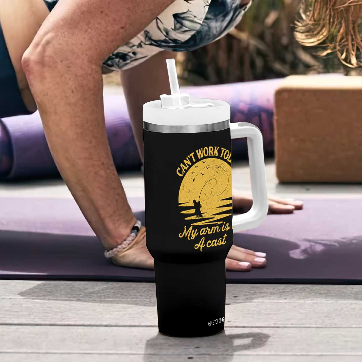 Funny Cant Work Today My Arm Is In A Cast Tumbler With Handle Fly Fishing Fathers Day TS11 Print Your Wear
