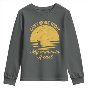 Funny Cant Work Today My Arm Is In A Cast Youth Sweatshirt Fly Fishing Fathers Day TS11 Dark Heather Print Your Wear