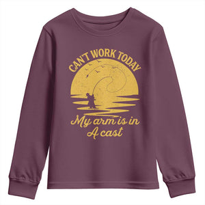 Funny Cant Work Today My Arm Is In A Cast Youth Sweatshirt Fly Fishing Fathers Day TS11 Maroon Print Your Wear