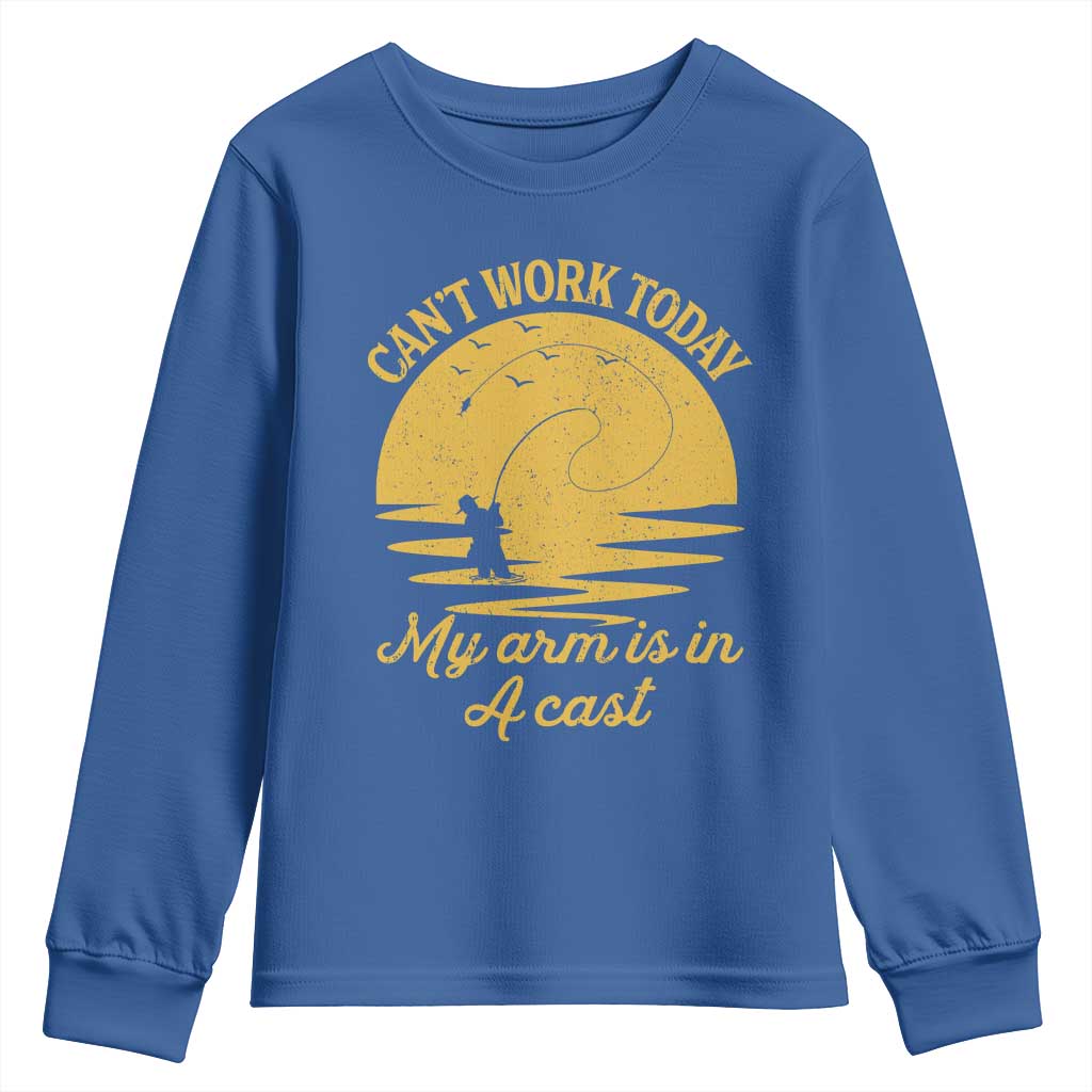 Funny Cant Work Today My Arm Is In A Cast Youth Sweatshirt Fly Fishing Fathers Day TS11 Royal Blue Print Your Wear
