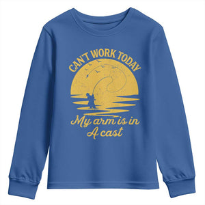 Funny Cant Work Today My Arm Is In A Cast Youth Sweatshirt Fly Fishing Fathers Day TS11 Royal Blue Print Your Wear