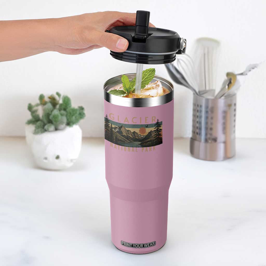 Glacier National Park Flip Straw Tumbler Montana Wildlife Nature Lover TS11 One Size: 30 oz Light Pink Print Your Wear