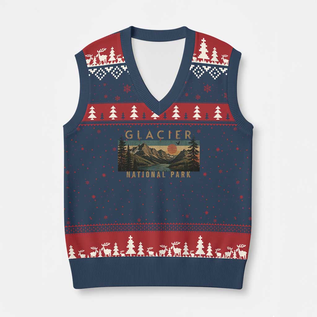 Glacier National Park V-Neck Knit Sweater Vest Montana Wildlife Nature Lover TS11 Navy Red Print Your Wear