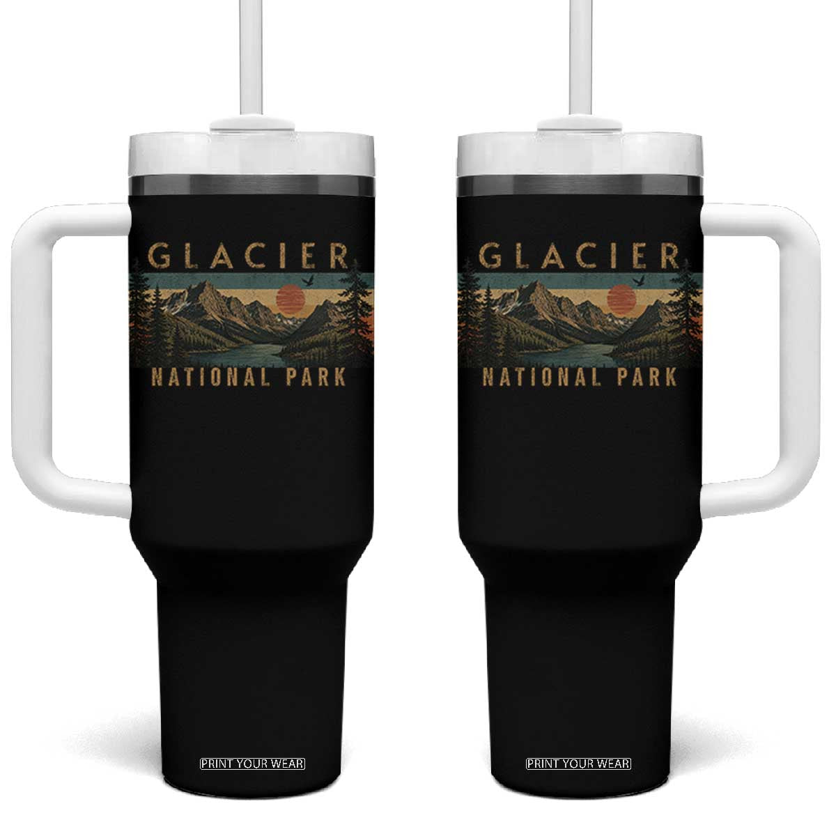 Glacier National Park Tumbler With Handle Montana Wildlife Nature Lover TS11 One Size: 40 oz Black Print Your Wear