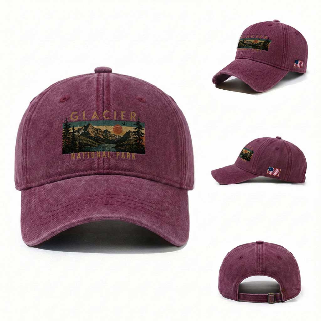 Glacier National Park Washed Cotton Baseball Cap Montana Wildlife Nature Lover