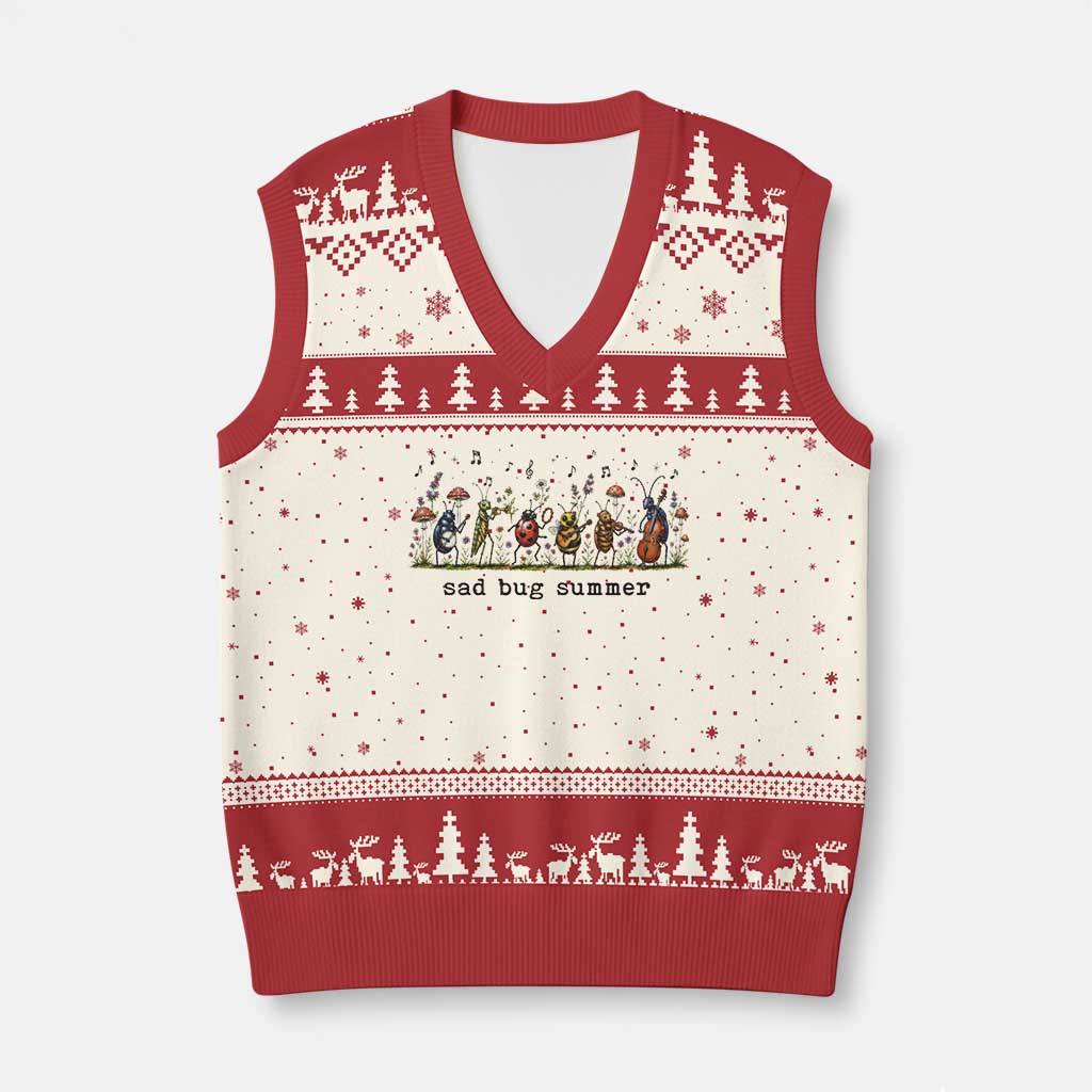 Sad Bug Summer Funny Insect Inspired Indie Aesthetic V-Neck Knit Sweater Vest Folk Pop Music Bugs Lover TS11 Beige Red Print Your Wear