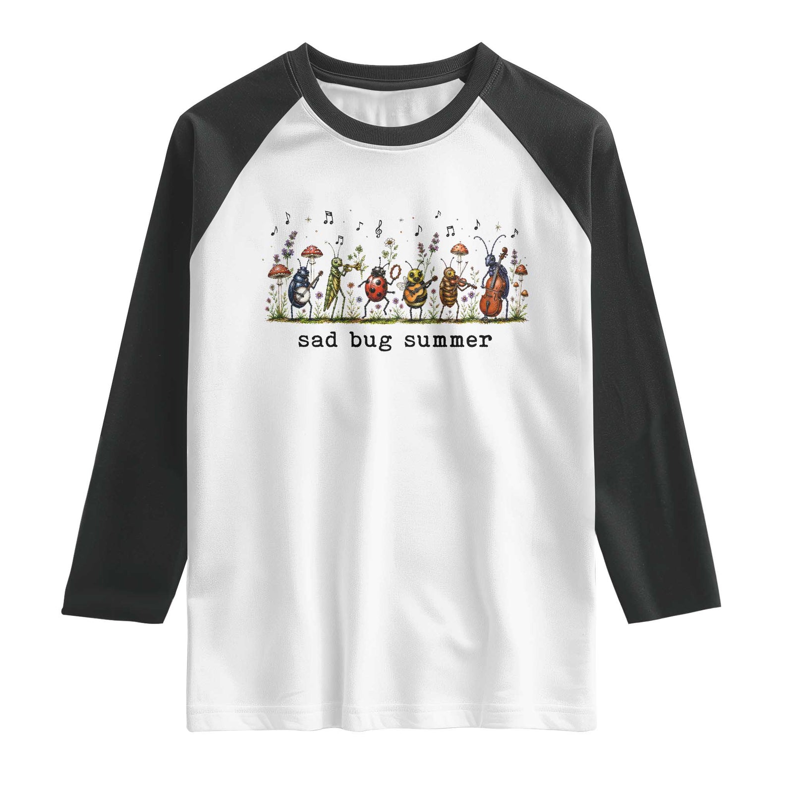Sad Bug Summer Funny Insect Inspired Indie Aesthetic Raglan Shirt Folk Pop Music Bugs Lover TS11 White Black Print Your Wear