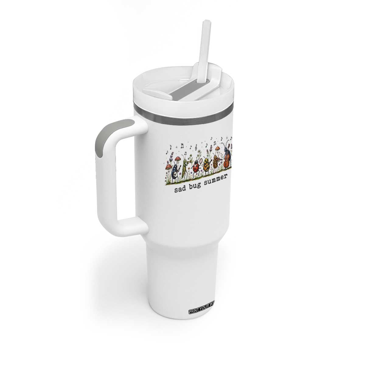 Sad Bug Summer Funny Insect Inspired Indie Aesthetic Tumbler With Handle Folk Pop Music Bugs Lover