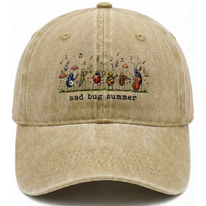 Sad Bug Summer Funny Insect Inspired Indie Aesthetic Washed Cotton Baseball Cap Folk Pop Music Bugs Lover