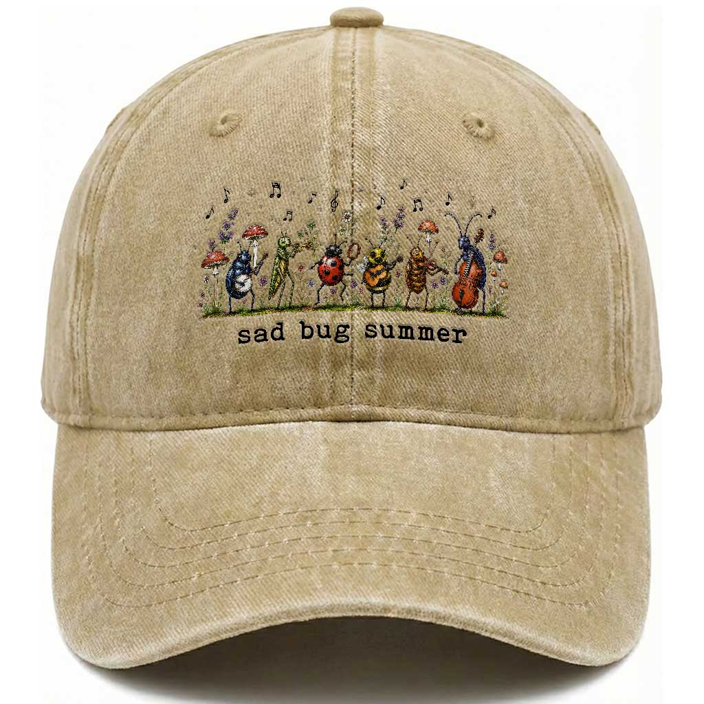 Sad Bug Summer Funny Insect Inspired Indie Aesthetic Washed Cotton Baseball Cap Folk Pop Music Bugs Lover TS11 Print Your Wear