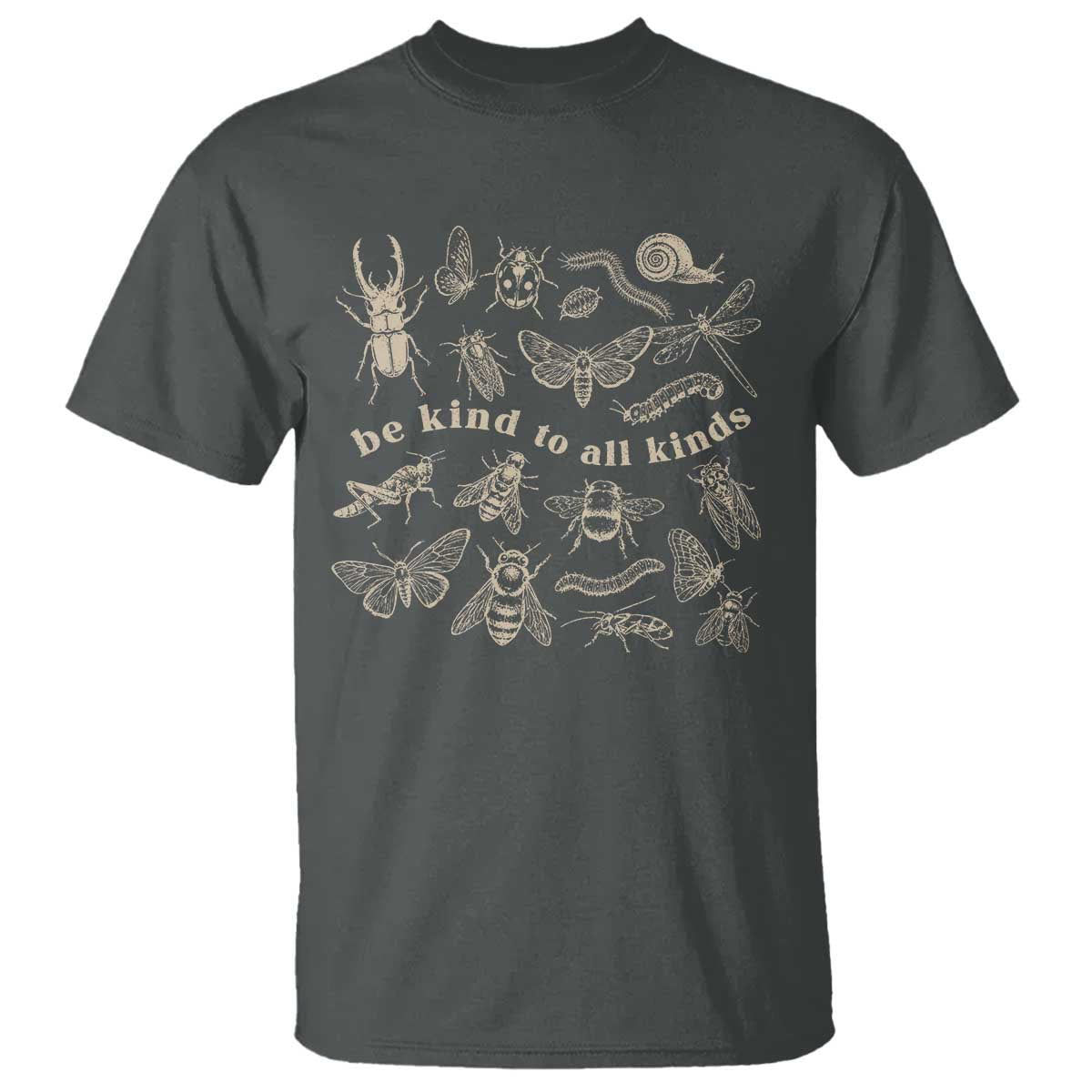Be Kind To All Kinds Bugs Entomologist Insect Lover T Shirt TS11 Dark Heather Print Your Wear
