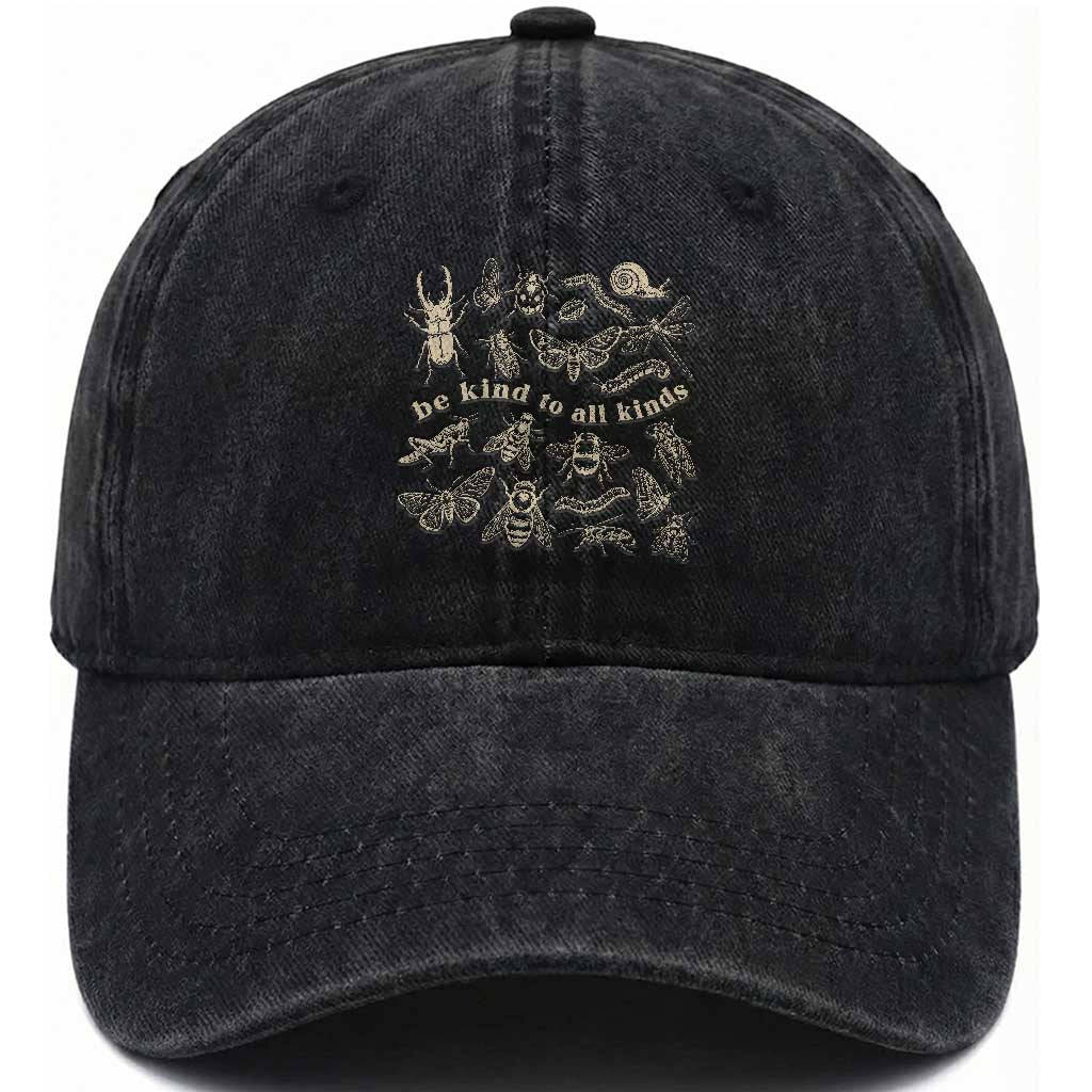 Be Kind To All Kinds Bugs Entomologist Insect Lover Washed Cotton Baseball Cap TS11 Print Your Wear