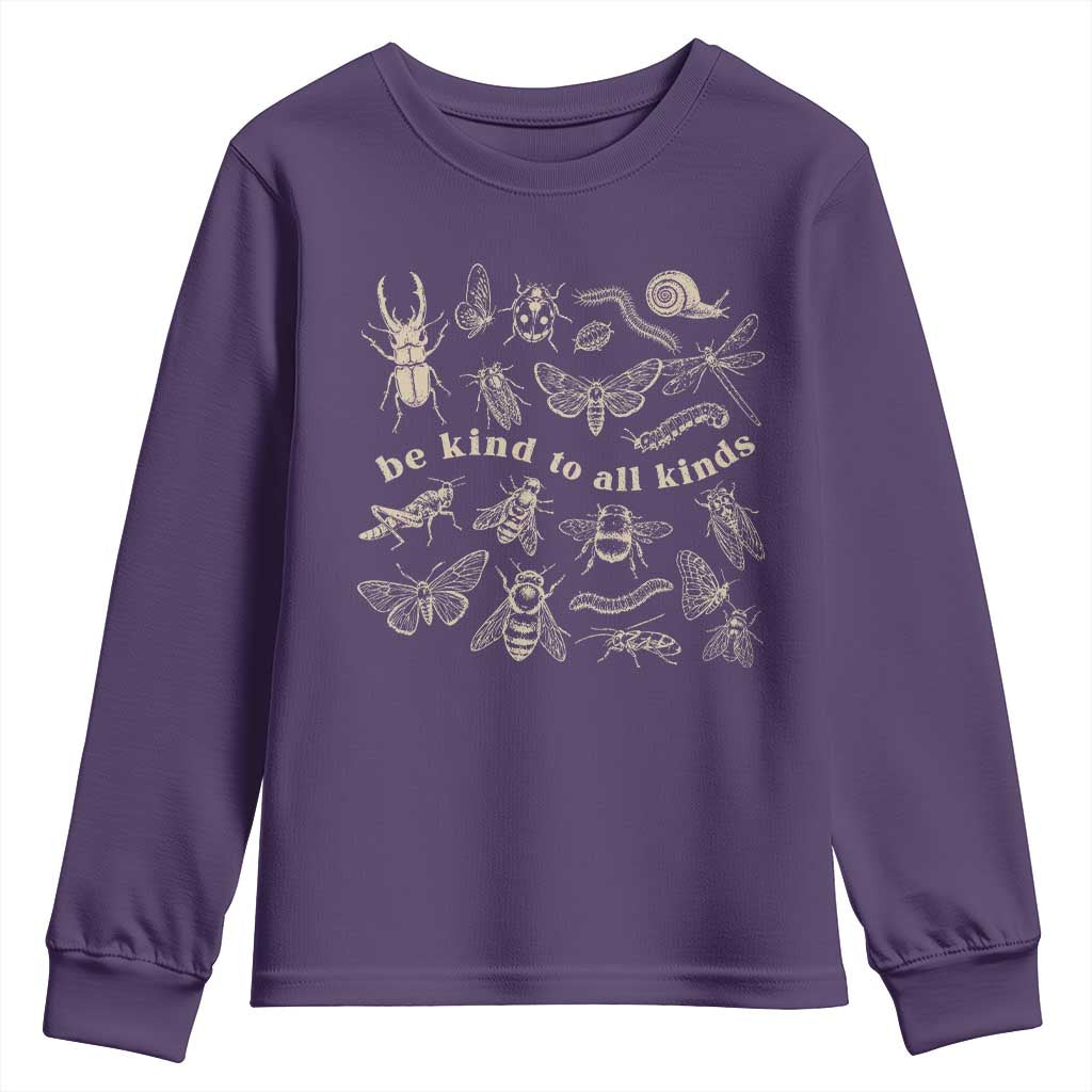 Be Kind To All Kinds Bugs Entomologist Insect Lover Youth Sweatshirt TS11 Purple Print Your Wear
