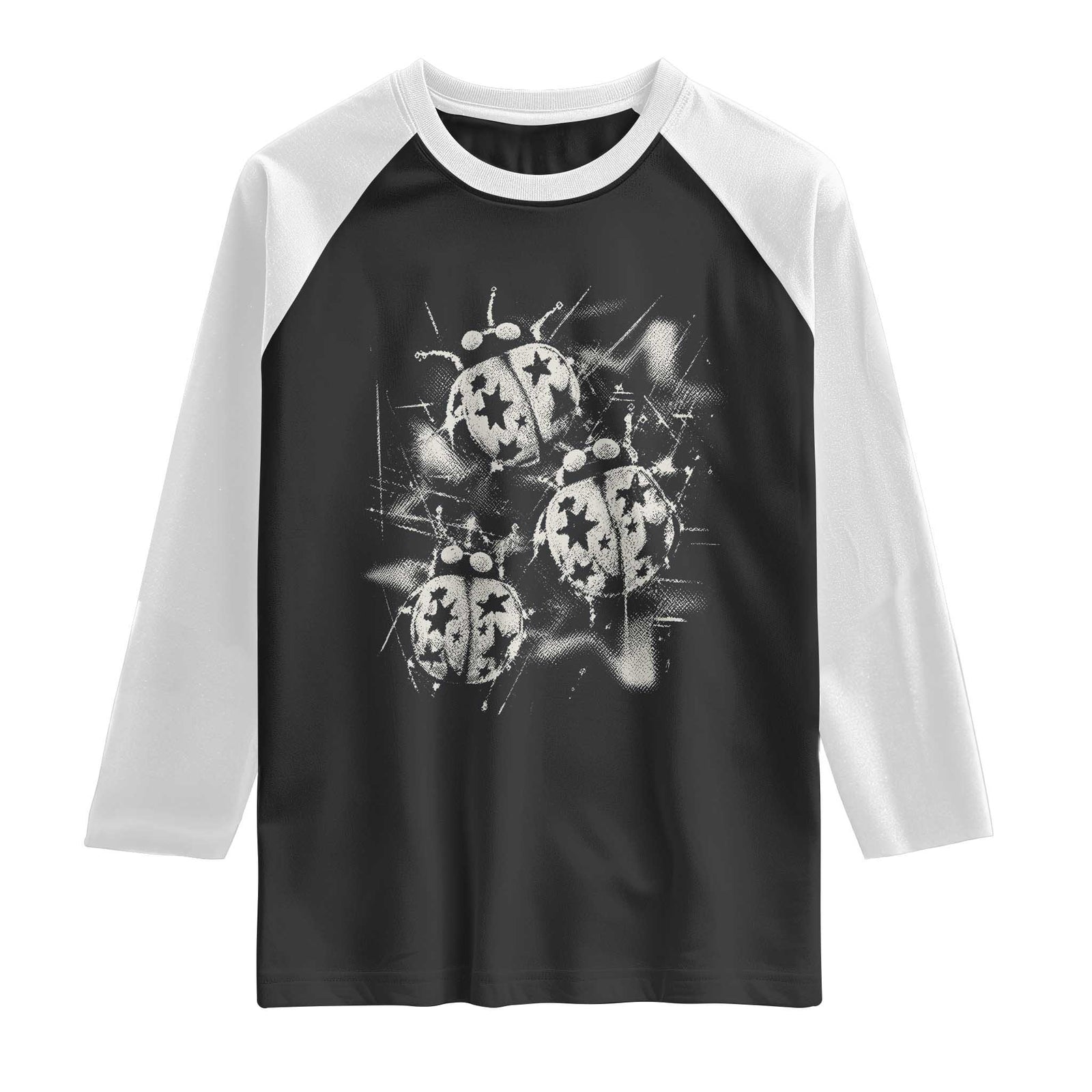 Ladybug Y2k Grunge 2000s Alt 90s Vintage Star Dots Teen Raglan Shirt TS11 Black White Print Your Wear