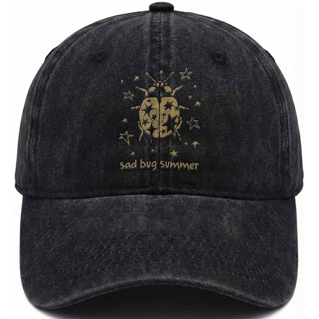 Sad Bug Summer Y2k Ladybug Grunge 2000s Vintage Washed Cotton Baseball Cap Folk Music Bugs Lover TS11 Print Your Wear