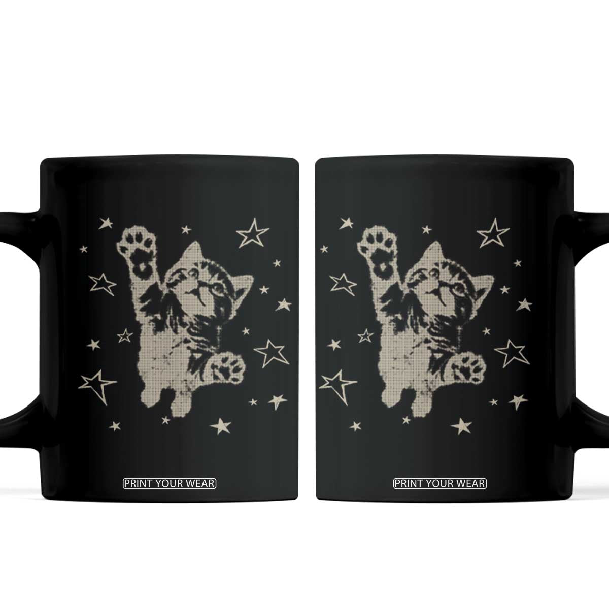 90s Y2k Cat Jumping Stars 2000s Grunge Vintage Graphic Coffee Mug TS11 Black Print Your Wear