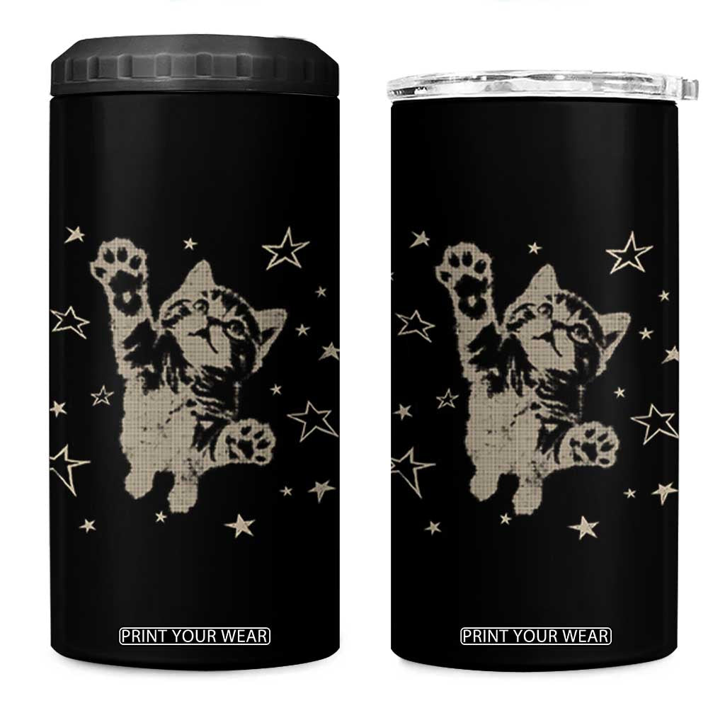 90s Y2k Cat Jumping Stars 2000s Grunge Vintage Graphic 4 in 1 Can Cooler Tumbler TS11 One Size: 16 oz Black Print Your Wear